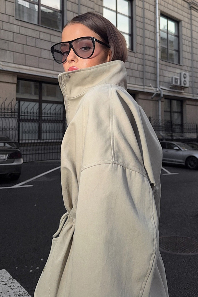 Drawstring Waist Trench Style Coat