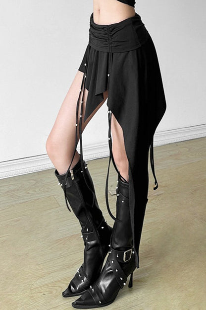 Gothic Black Ruched Waist Mini Skirt