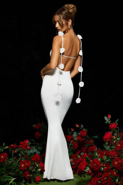 Strappy 3D Floral Maxi Party Dress