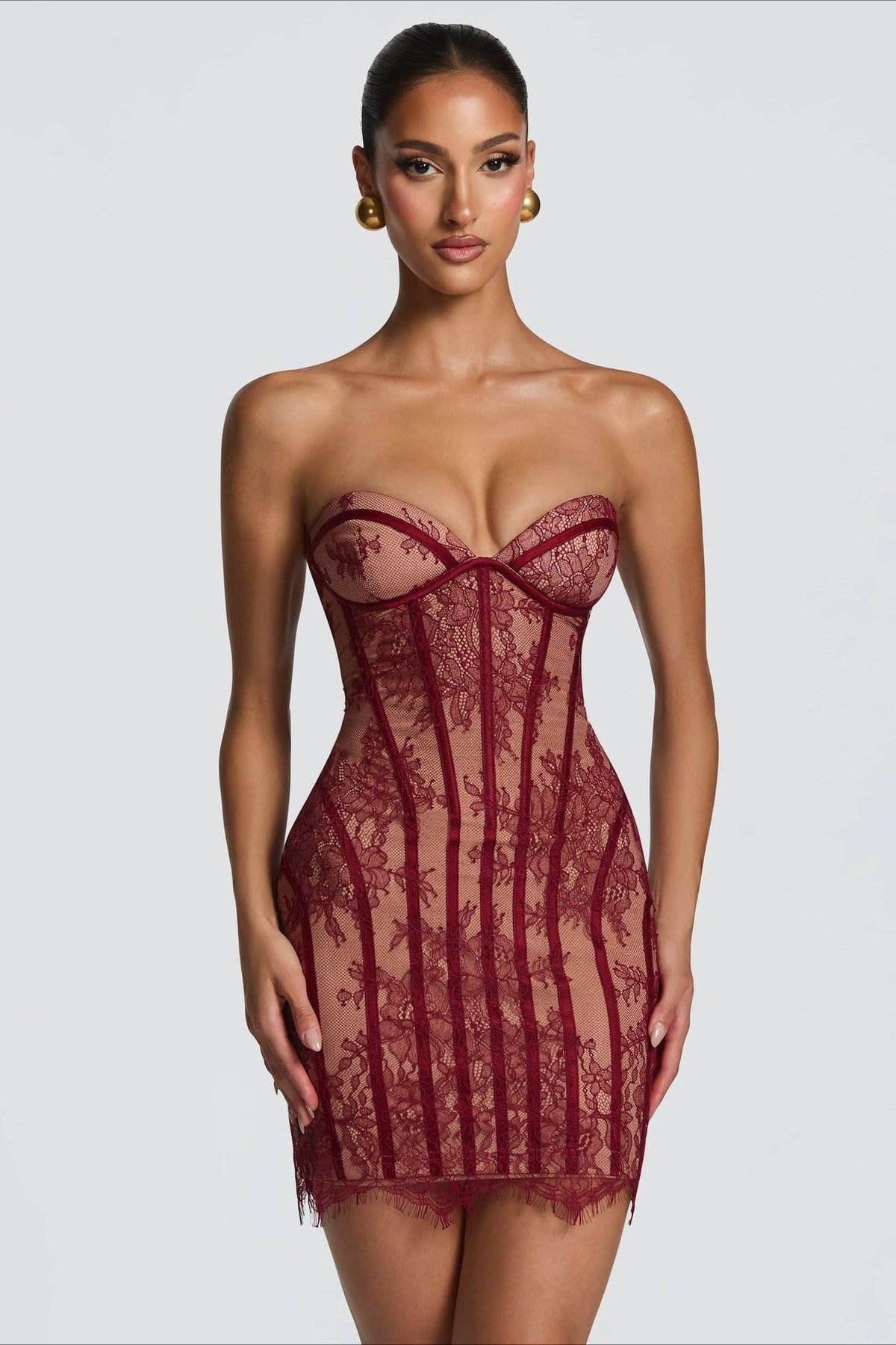 Strapless Lace Crochet High Waist A-Line Mini Lace Dress