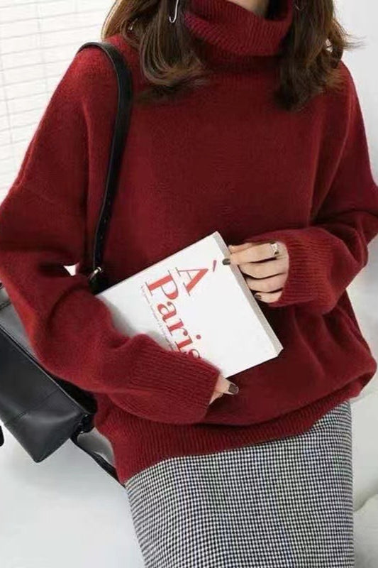 Minimalist Turtleneck Solid Color Loose Fit Knit Sweater