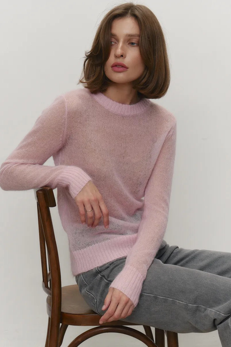 Sheer Pastel Round Neck Knit Top