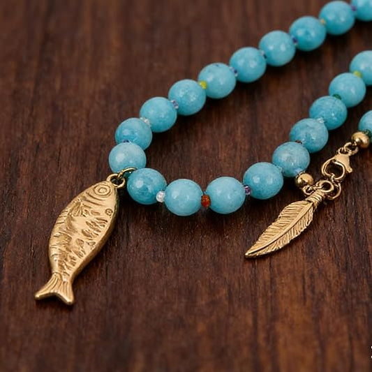 Blue Stone Fish Beaded Necklace