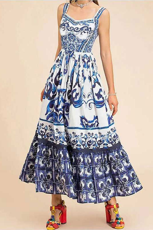 Ethnic Print Flowy Maxi Boho Dress