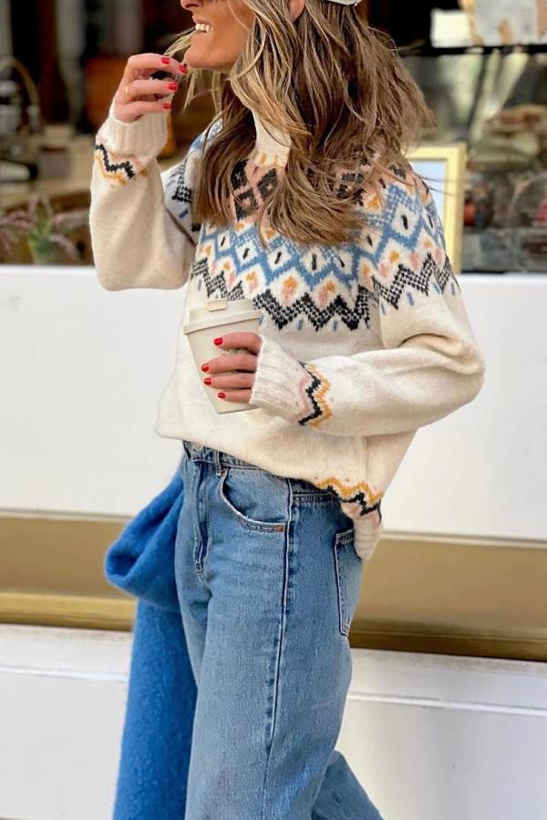 Off-white Fair Isle jacquard turtleneck sweater