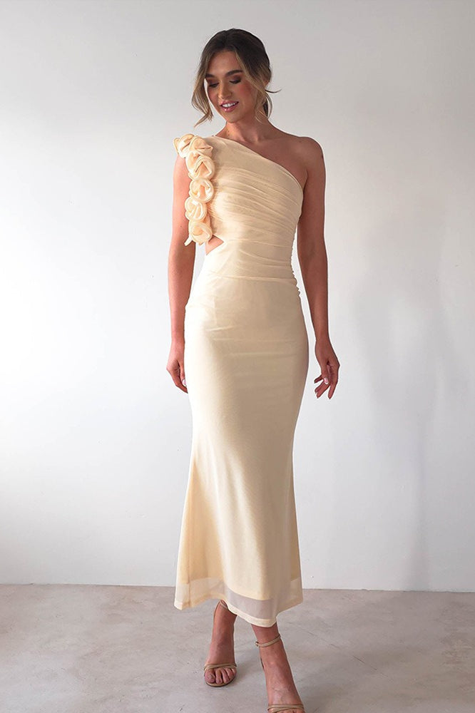 Tulle One Shoulder Floral Bodycon Slim Formal Dress