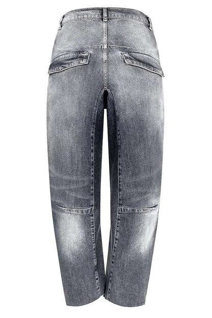 Casual Meetup Washed Denim Mid Rise Pocketed Barrel Jeans