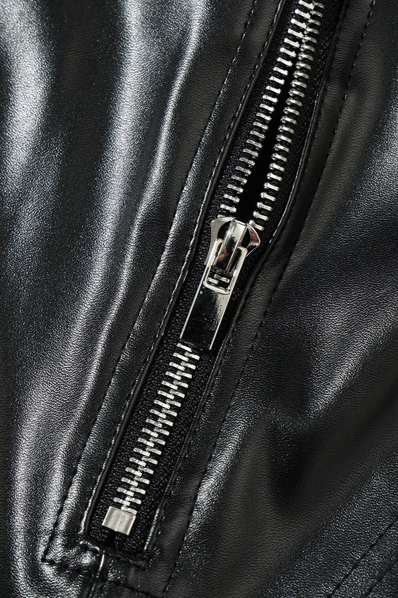 PU Leather Front Zipper Slim Fit Pants
