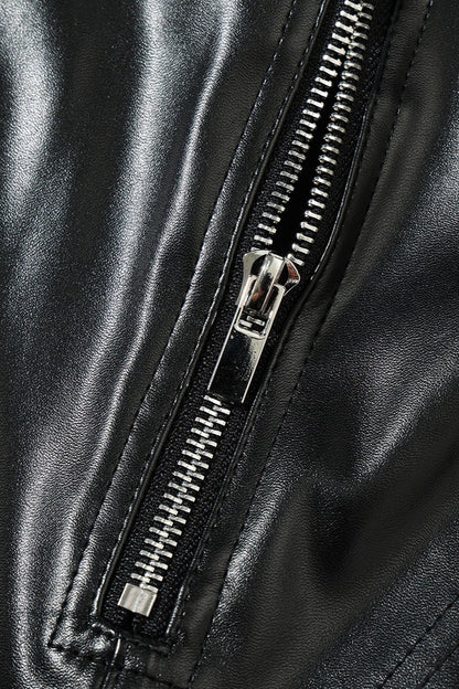 PU Leather Front Zipper Slim Fit Pants