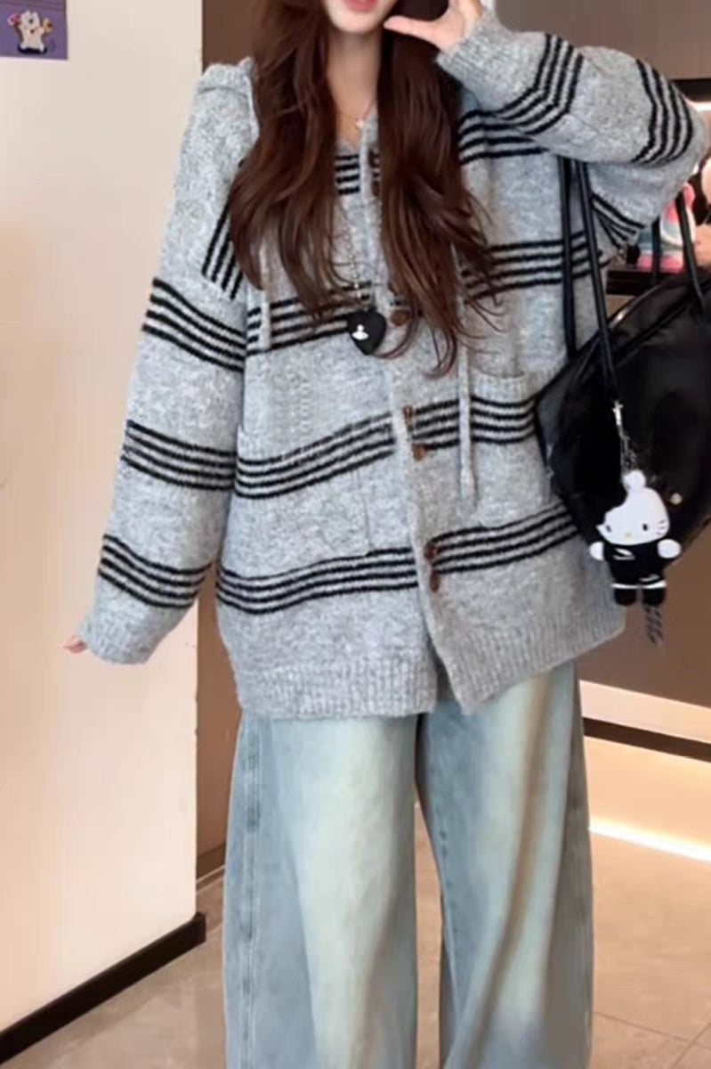 Colorblock Striped Hooded Sweater