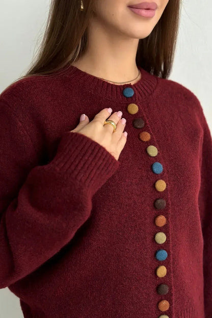 Color Button Knit Cardigan Sweater