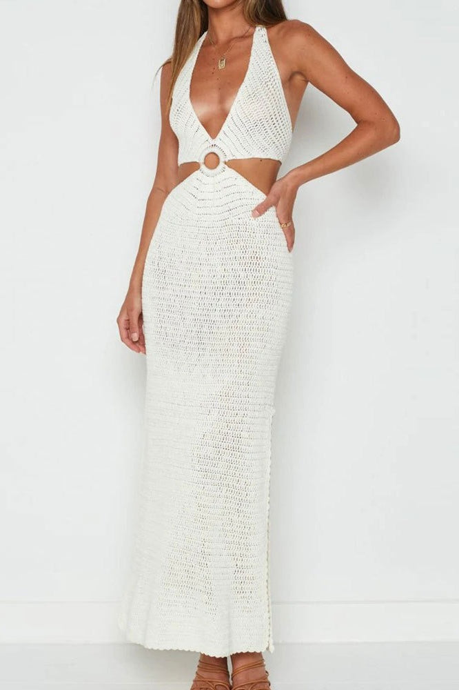 V Neck Cut Out Cover Up Vacation Dress