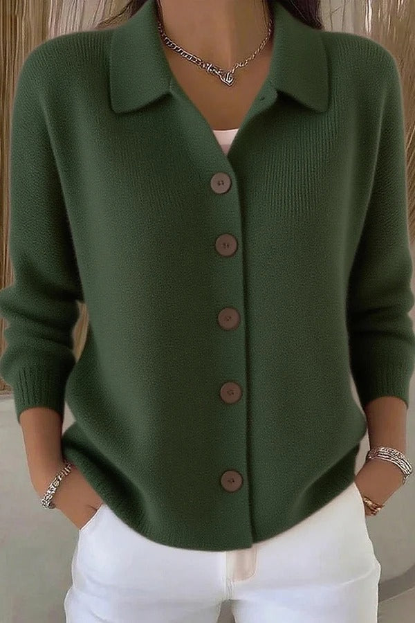 Casual Stylish Knit Solid Color Shirt Neck Button Up Long Sleeve Cardigan