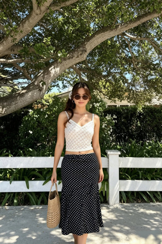 Contrast Polka Dot Fishtail Skirt
