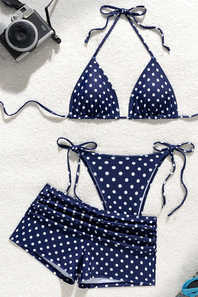 Polka Dot Boyshort Slim Fit Three Piece Swim Set
