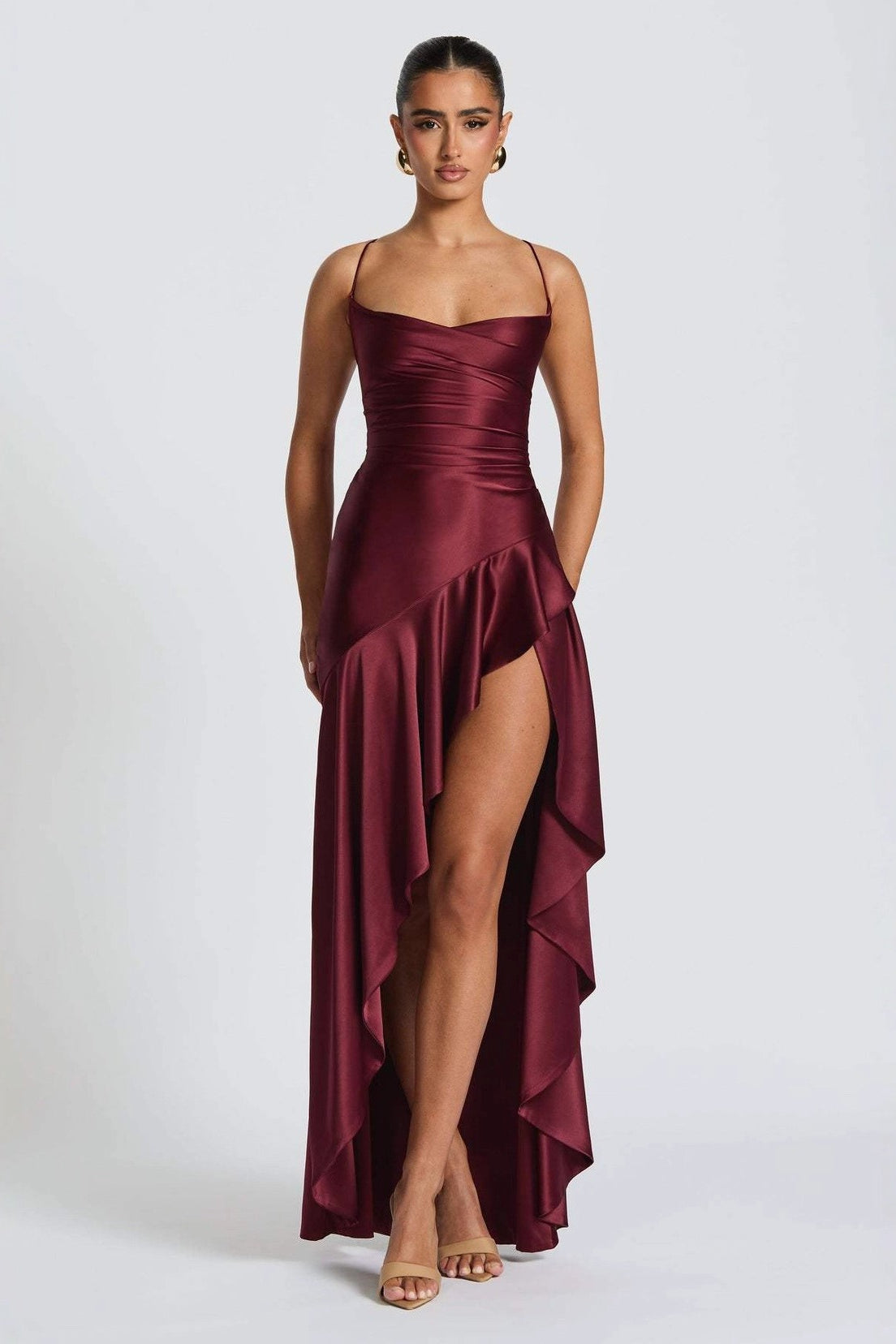 Satin Spaghetti Strap Backless Tie Elegant Formal Dress
