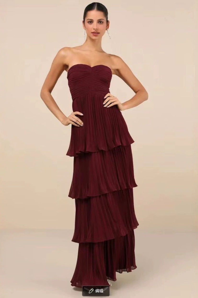 Strapless Ruched Tiered Ruffle Formal Dress