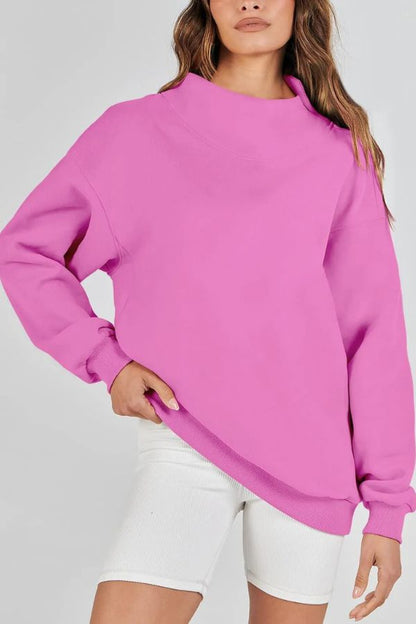 Women's Slit Mock Neck Oversized Sweatshirt