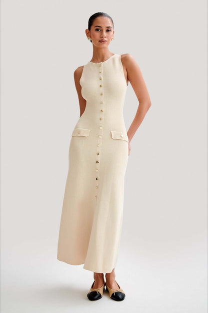 Fashion Buttoned Knit Work Dress