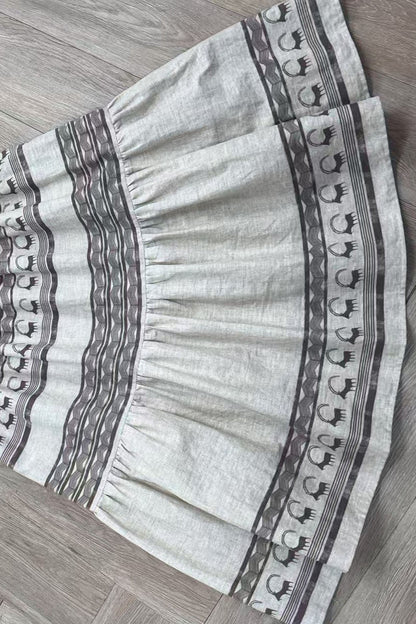 Printed Linen High Waist A Line Boho Skirt