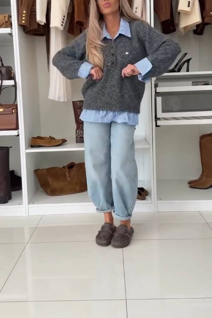 Faux Two-Piece Lapel Knit Top