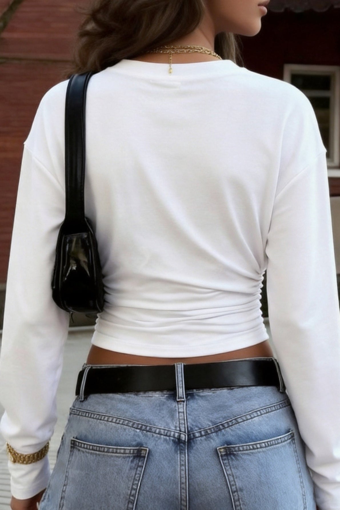 Side Ruched Crew Neck Long Sleeve Tee