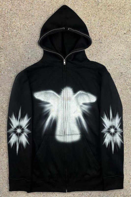 Devil Angel Graphic Zip-Up Hoodie