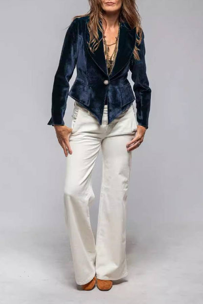 Velvet irregular hem single-button suit jacket