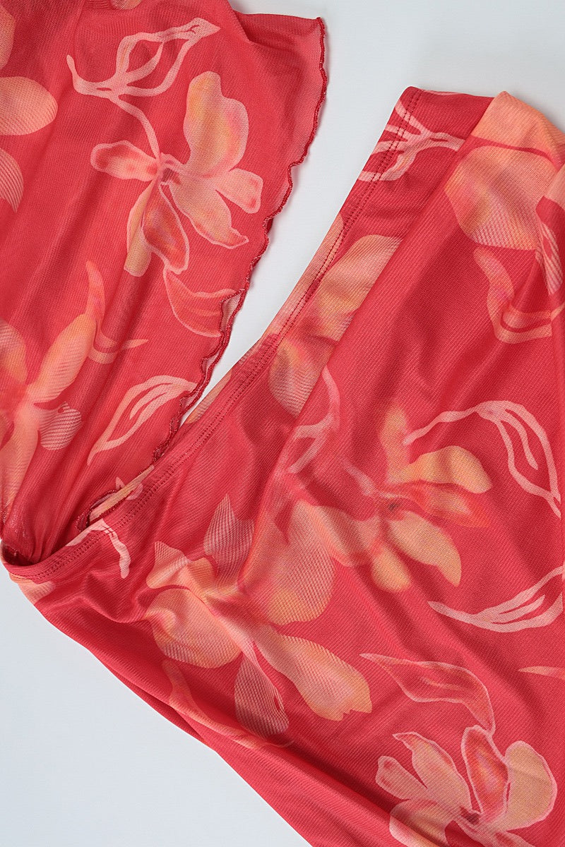 Halter Deep V Ruffle Patchwork Cutout Long Floral Dress