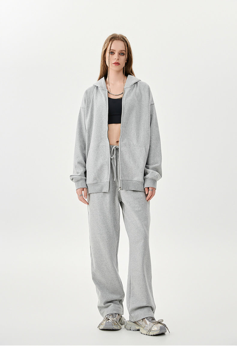 Grey Fleece Zip Up Hoodie