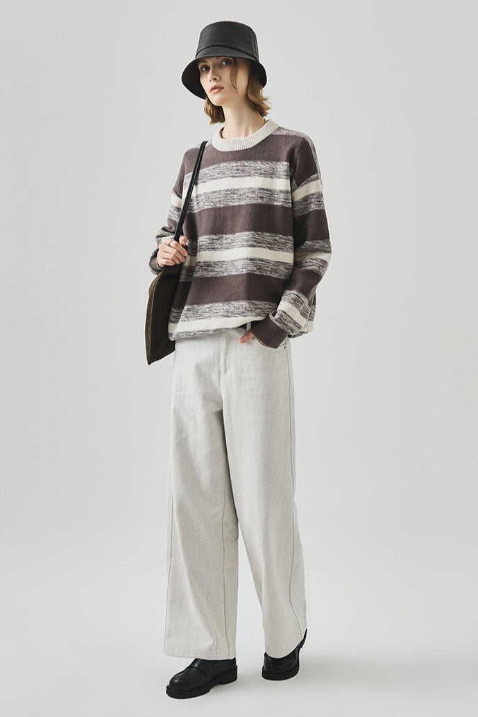 Loose Fit Round Neck Striped Sweater