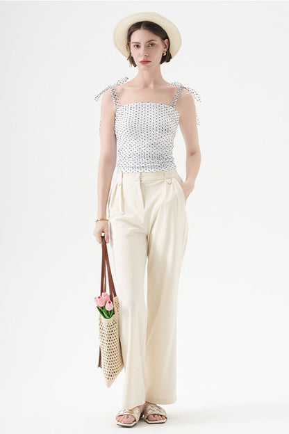 Polka Dot Halter Cropped Ruched Tie Front Tank Top