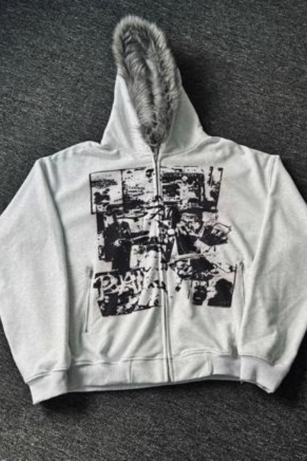 Vintage Black Goth Punk Fleece Lined Letter Zip Hoodie