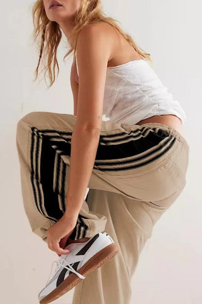Side Stripe Airy Casual Wide Leg Sweat Pants