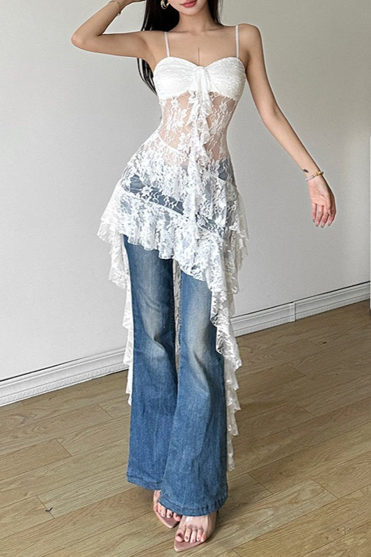 High Waist Backless Lace Dress