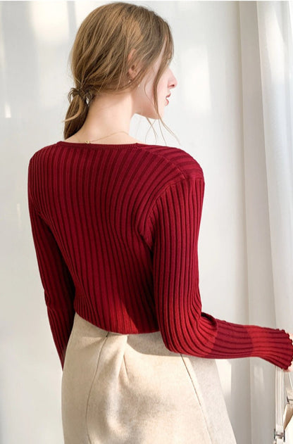 Slim Fit Lace Up V Neck Sweater
