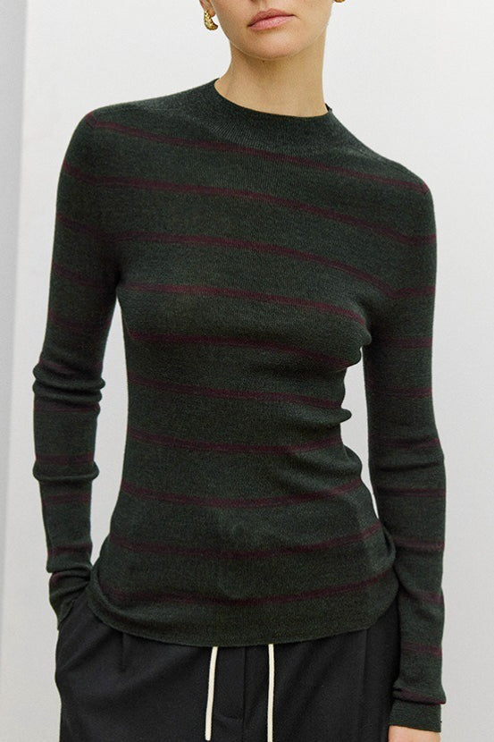 Seamless Stripe Mock Neck Knit Top
