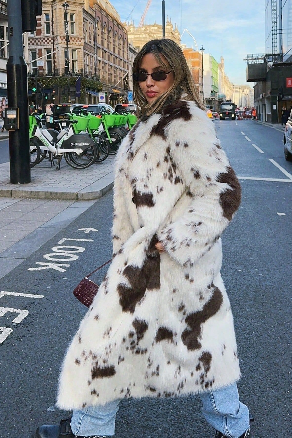 Animal Print Faux Fur Long Sleeve Warm Overcoat