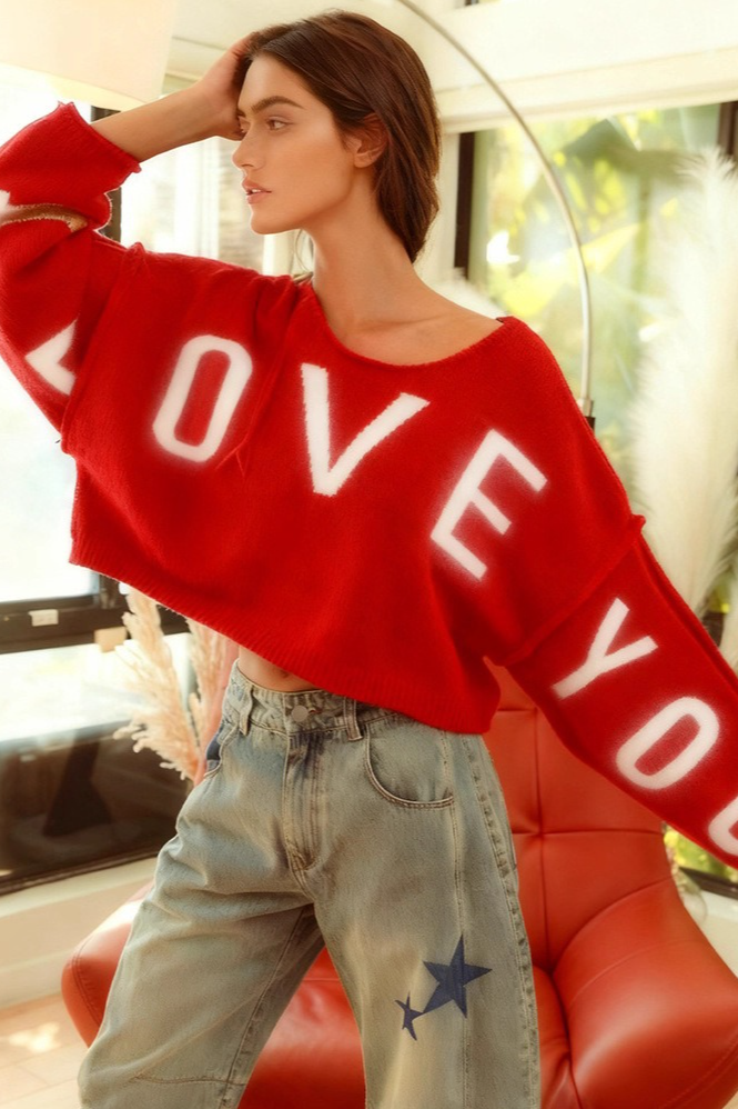 Crew Neck Letter Embroidered Cropped Knit Crop Top