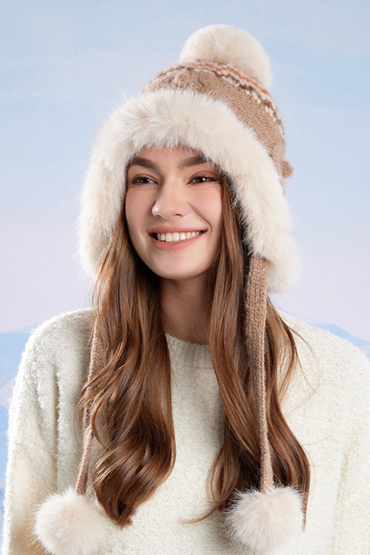 Faux Fur Fair Isle Knit Ear Flap Hat