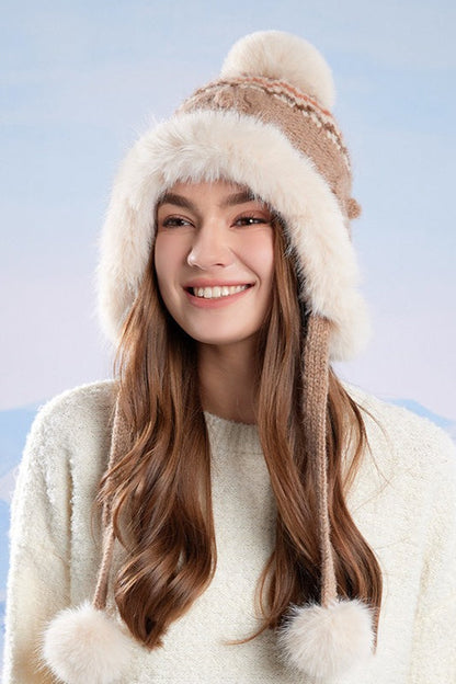Faux Fur Fair Isle Knit Ear Flap Hat