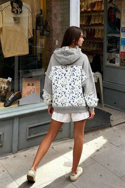 Embroidered Panel Design Casual Pullover Hoodie