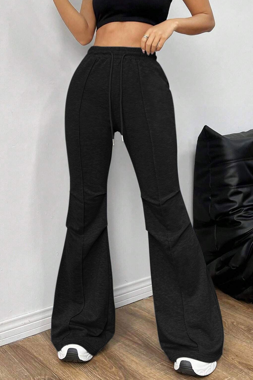 Solid Color Flare Casual Sweat Pants