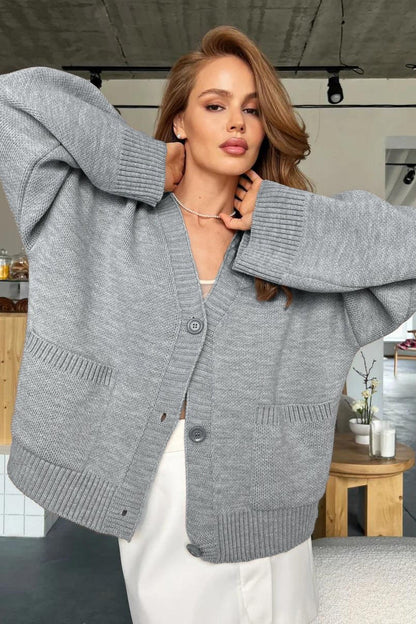Loose Fit V Neck Cardigan Sweater