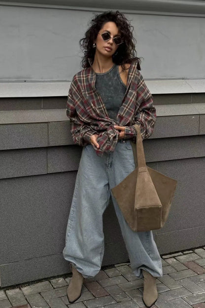 Retro Plaid Collared Blouse