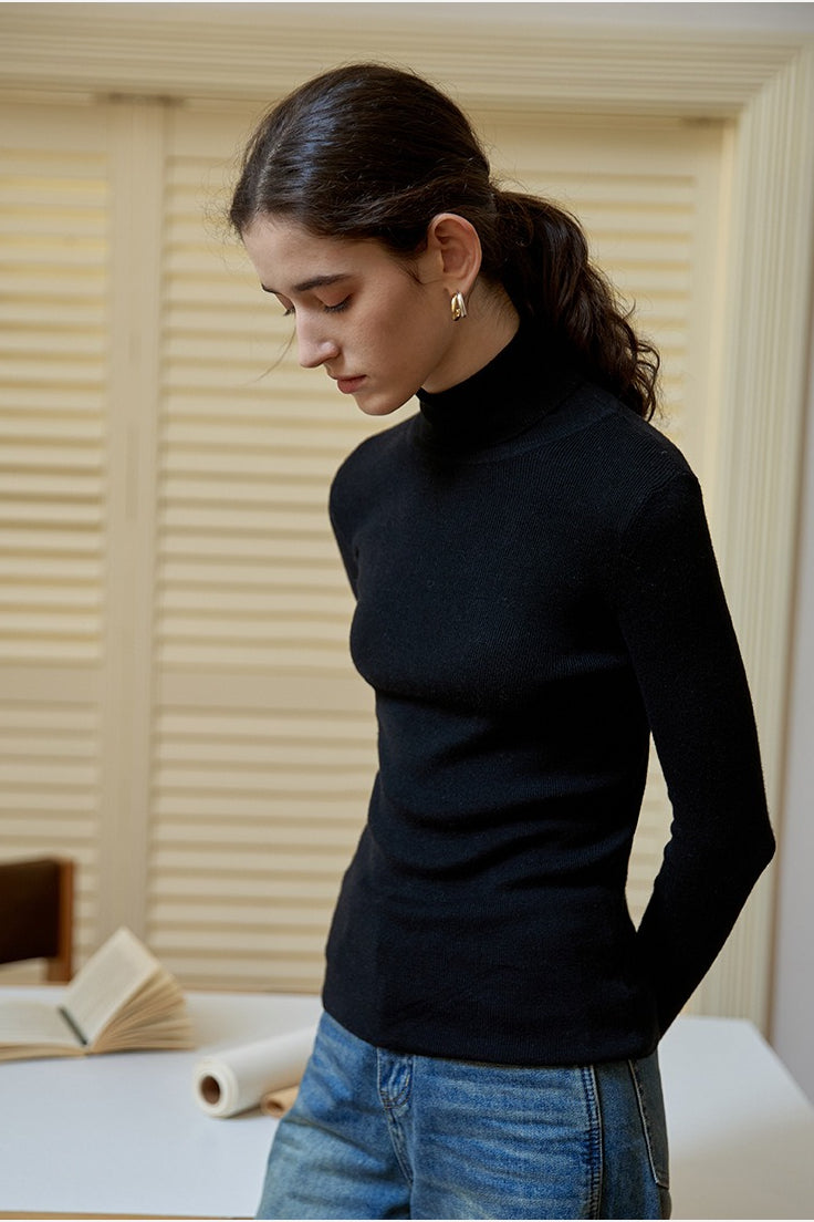 Wool Turtle Neck Slim Knit Top