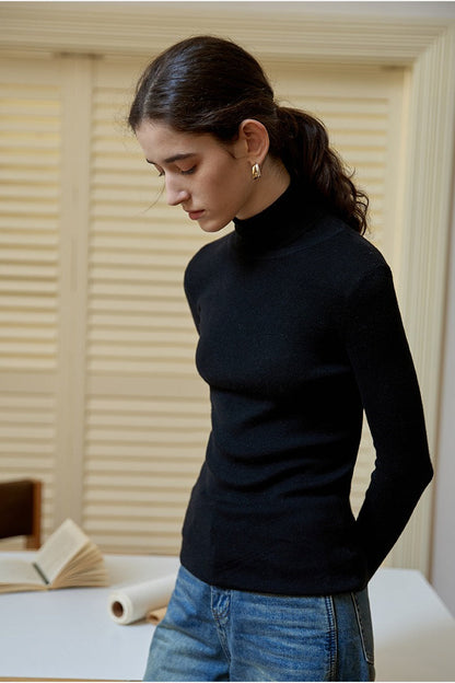 Wool Turtle Neck Slim Knit Top