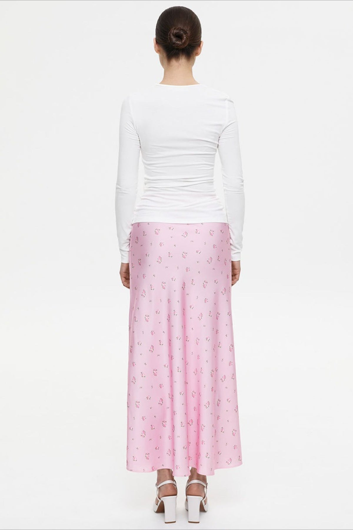 Draped Floral Print Satin Skirt