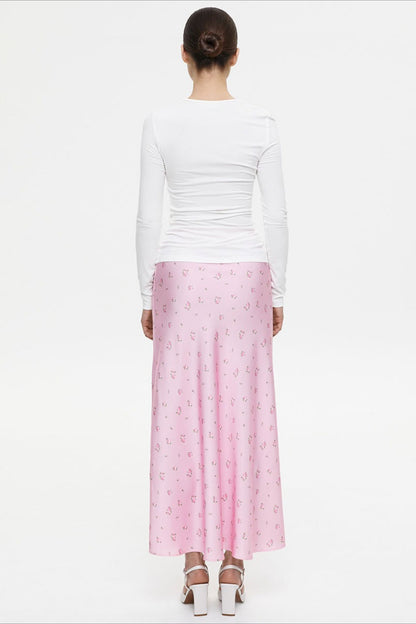 Draped Floral Print Satin Skirt