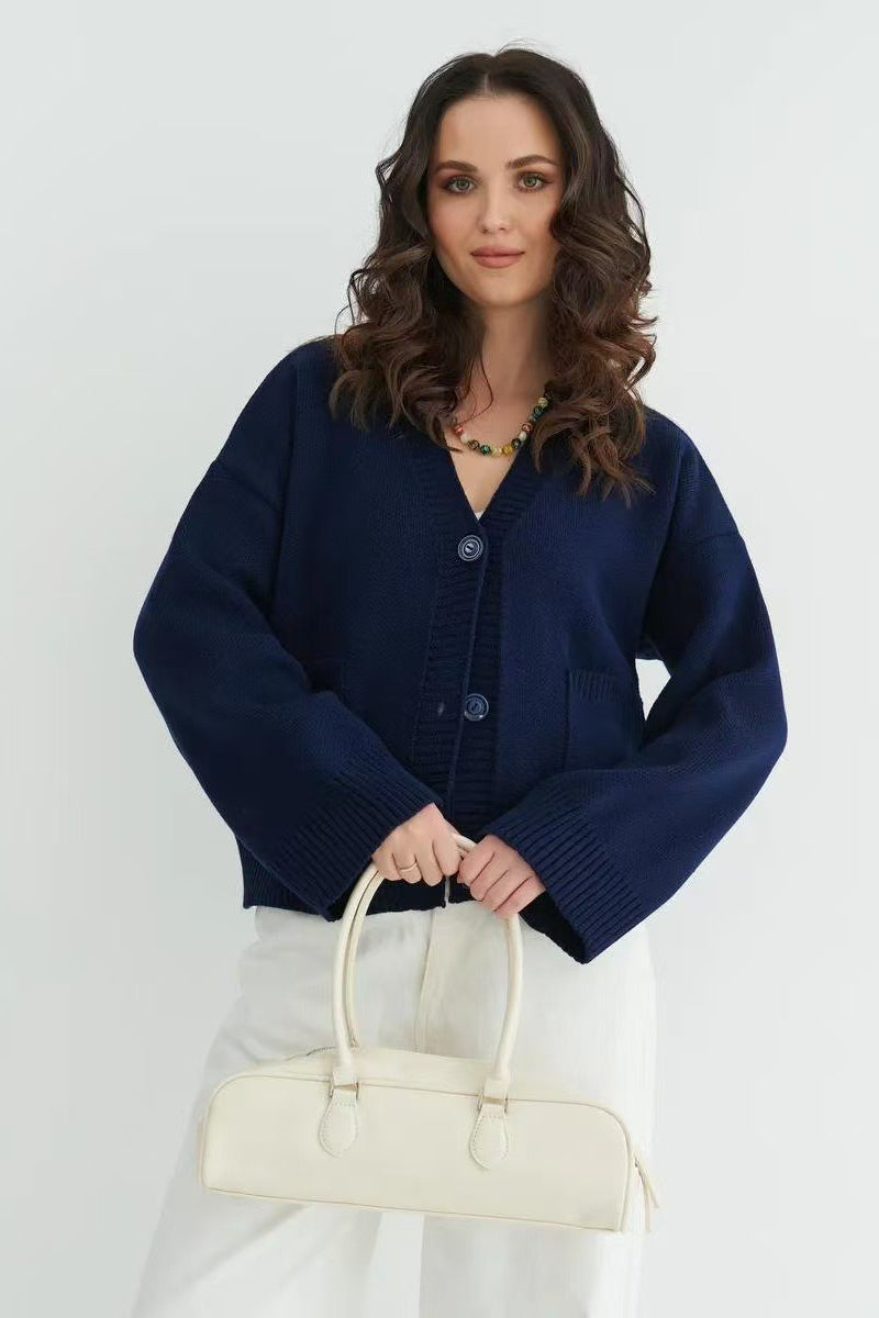 V Neck Pocket Knit Cardigan